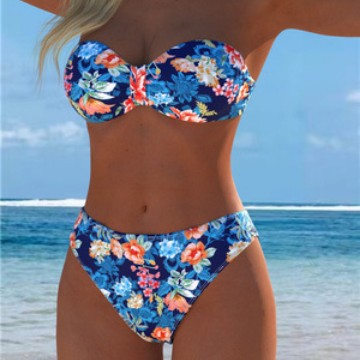 Damen Bikini-Set mit floralem Balconette-Oberteil und hochgeschnittenem Höschen EB