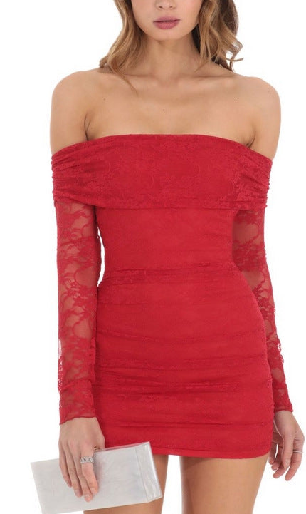 Damen Off-Shoulder Spitzenkleid im figurbetonten Schnitt EB