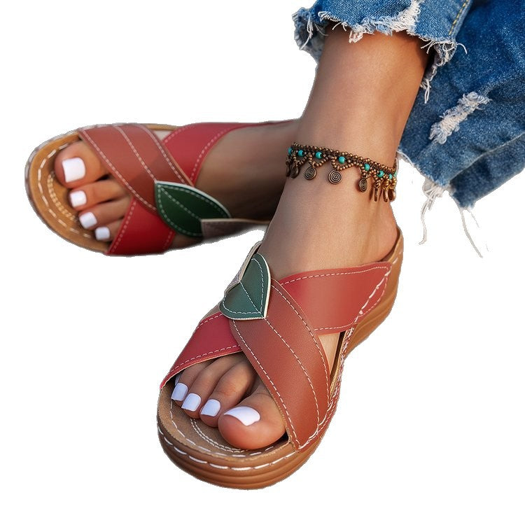Damen Komfortable Zehensandalen mit modischem Blattdesign EB