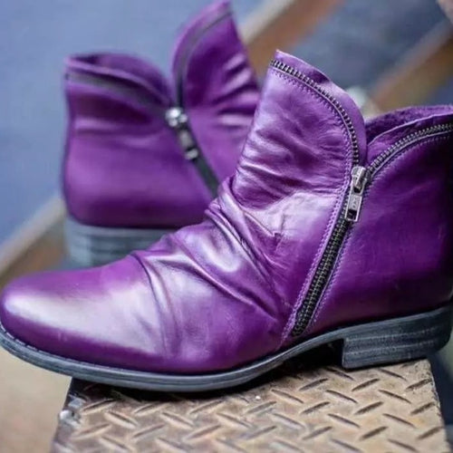 Damen moderne Ankle Boots mit asymmetrischem Reißverschluss und modischer Faltenoptik EB