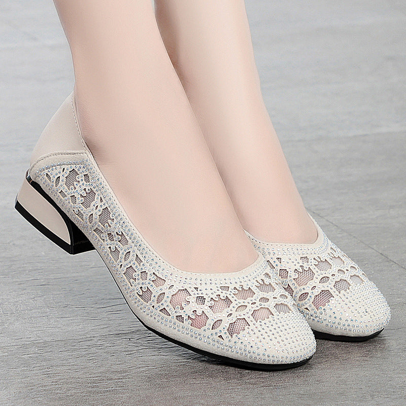 Damen Elegante Ballerinas mit funkelnder Strassverzierung und luftiger Lochoptik EB