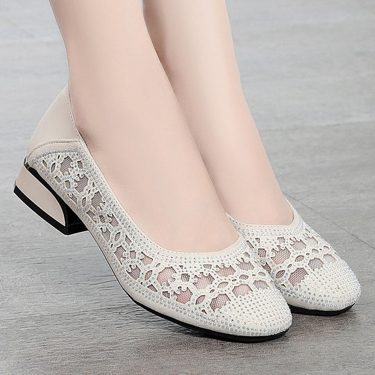 Damen Elegante Ballerinas mit funkelnder Strassverzierung und luftiger Lochoptik EB