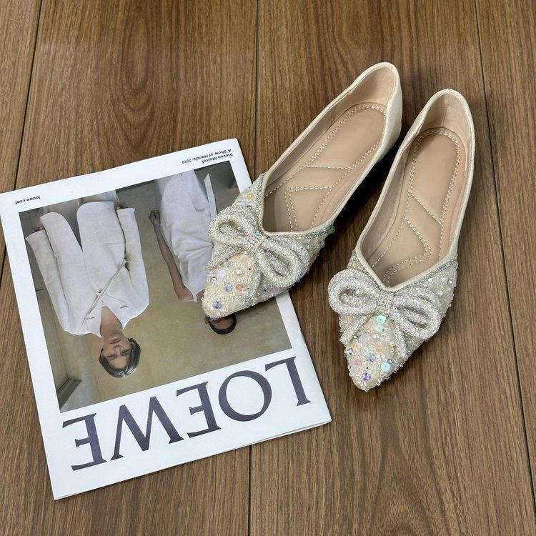 Damen Ballerinas mit glamourösem Strass-Design und zartem Schleifenakzent EB