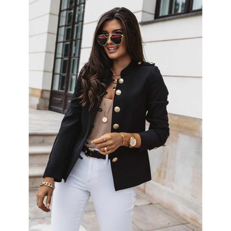 Damen modischer Blazer mit goldenen Knöpfen und schmalem Schnitt EB