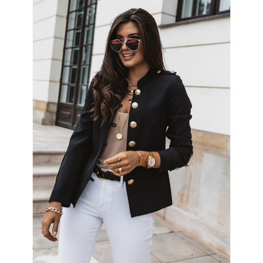 Damen modischer Blazer mit goldenen Knöpfen und schmalem Schnitt EB
