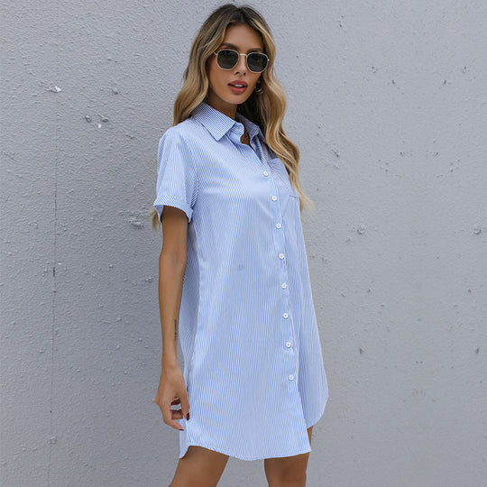 Damen Optimiertes Hemdblusenkleid mit klassischen Streifen und modernem Schnitt EB