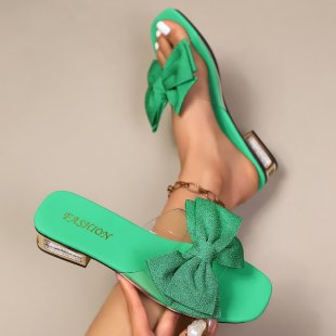 Damen elegante Slides mit zierlicher Schleifen-Applikation EB