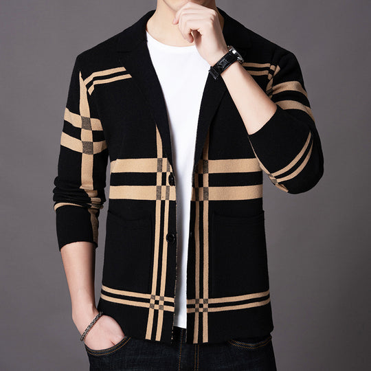 Herren eleganter Strickblazer mit modernem Karomuster EB