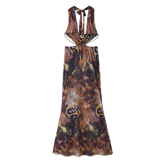 Damen Maxikleid mit elegantem Rücken-Ausschnitt und aufregendem Druck EB
