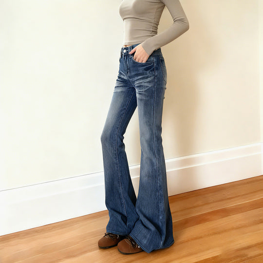 Damen Flared Jeans im lässigen Vintage-Stil mit hohem Bund und stylischen Waschungen EB
