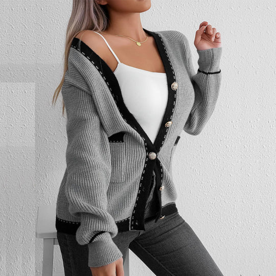 Damen Strickjacke mit kontrastierenden Knopfdetails und Taschen EB