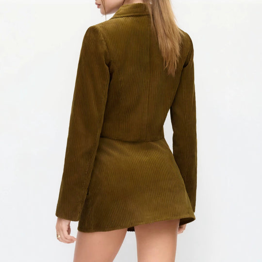 Damen Plissierte Kurzjacke mit Hemdkragen und umgeschlagenen Manschetten EB