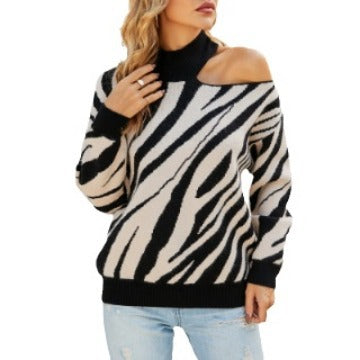 Damen Oversized Pullover mit asymmetrischem Schnitt und auffälligem Tiermuster EB