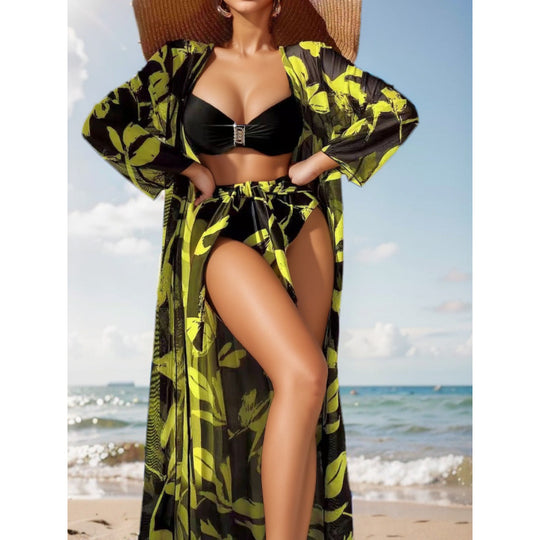 Damen Bikini-Set mit floralem Überrock und stilvollem Bandeau-Oberteil EB