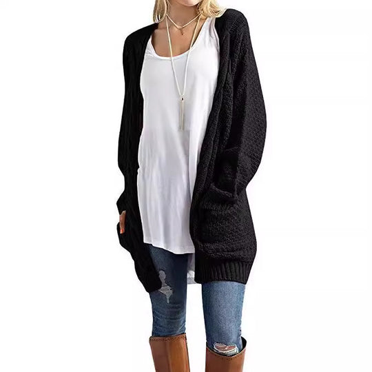 Damen lässige Strickjacke mit großen Taschen und offenem Design EB