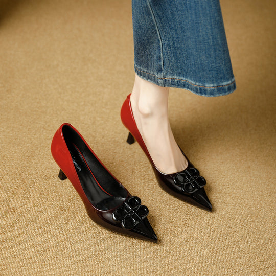 Damen Elegante spitze Pumps mit glamourösem Schleifenakzent EB