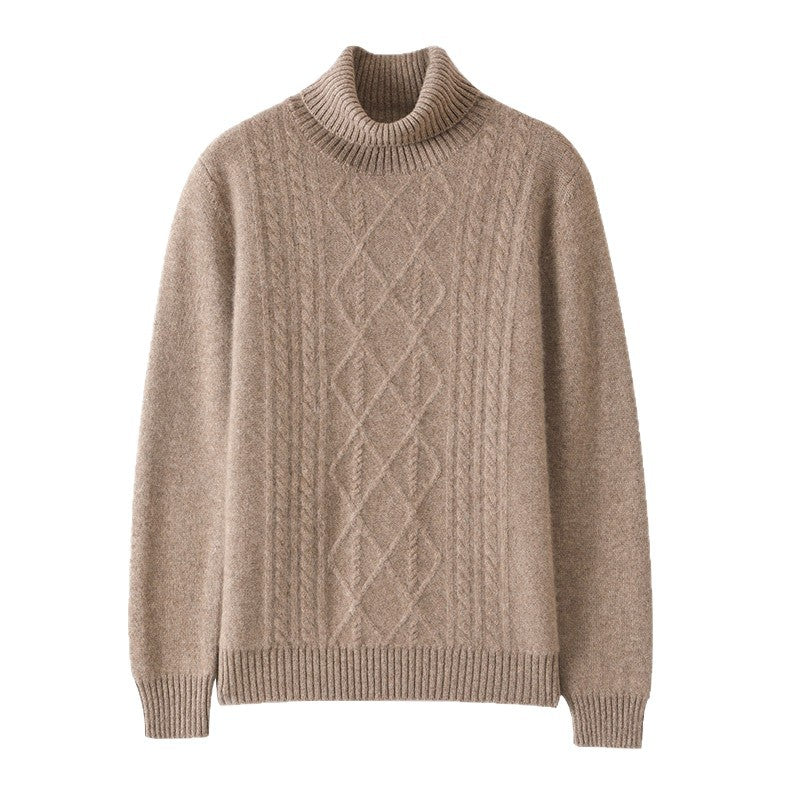 Damen Strickpullover mit hoch geschlossenem Kragen und Zopfmuster EB