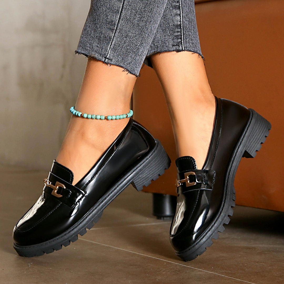 Damen Modische Loafers mit robustem Profil und dekorativem Schnallen-Detail EB
