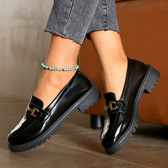 Damen Modische Loafers mit robustem Profil und dekorativem Schnallen-Detail EB