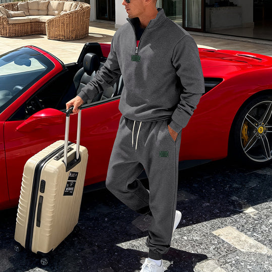 Herren nan komfortables Halbzip-Sweatset mit tapered Jogginghose und elastischem Tunnelzug EB