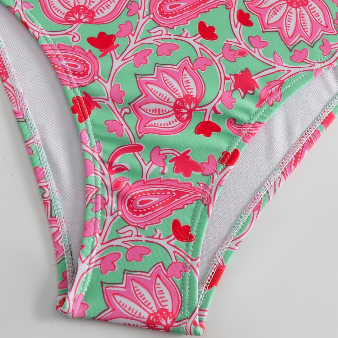 Damen Einteiliger Badeanzug mit floralem Design und modischen Trägern EB