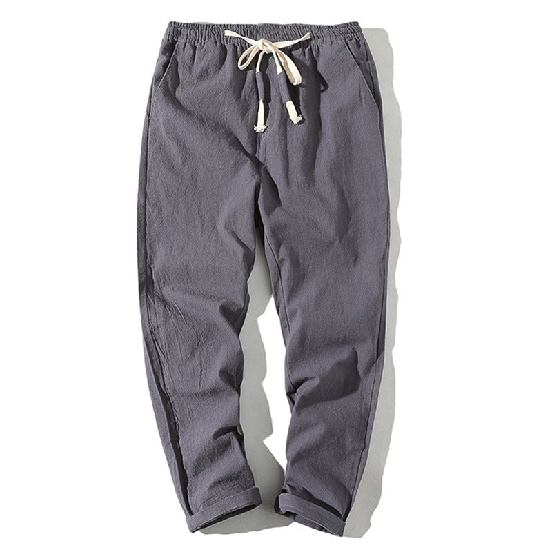 Herren nan leichte Leinenhose mit elastischem Bund und Kordelzug, tapered Schnitt und aufrollbarem Saum EB