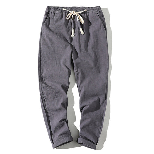 Herren nan leichte Leinenhose mit elastischem Bund und Kordelzug, tapered Schnitt und aufrollbarem Saum EB