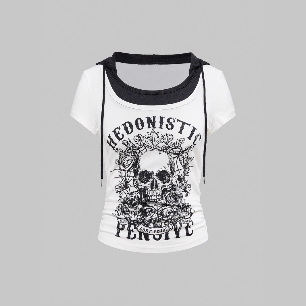 Damen Grafik T-Shirt mit Distressed Skull-Design EB