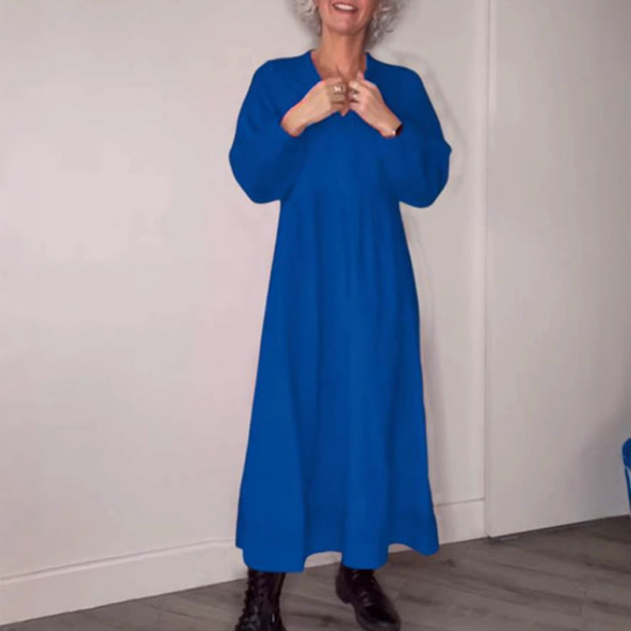 Damen Maxikleid mit elegantem V-Ausschnitt und bequemen langen Ärmeln EB