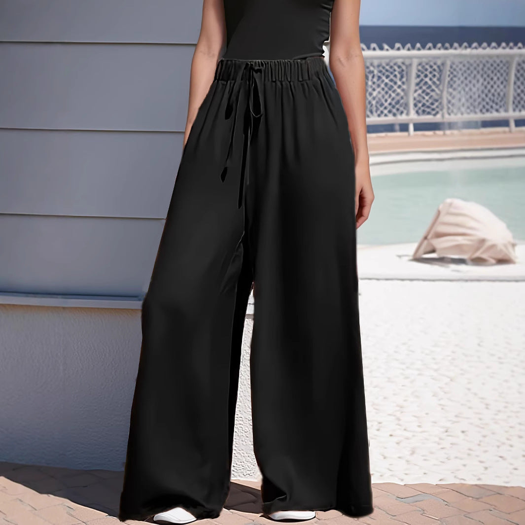 Damen Weite Sommerhose mit elastischem Bund und praktischen Taschen EB