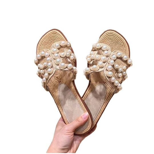 Damen Komfortable Sandalen mit dekorativen Perlendetails EB