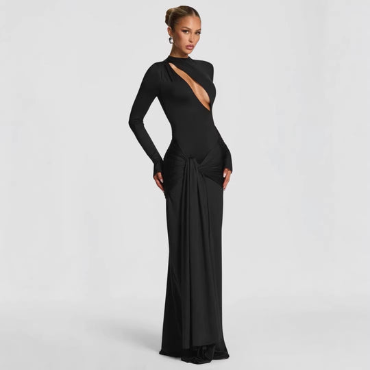 Damen Modisches Maxikleid mit asymmetrischem Ausschnitt EB