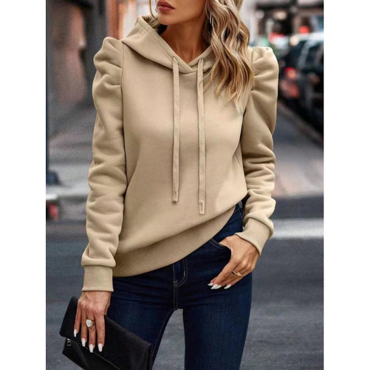 Damen modischer Kapuzenpullover mit Puffärmeln und praktischen Taschen EB