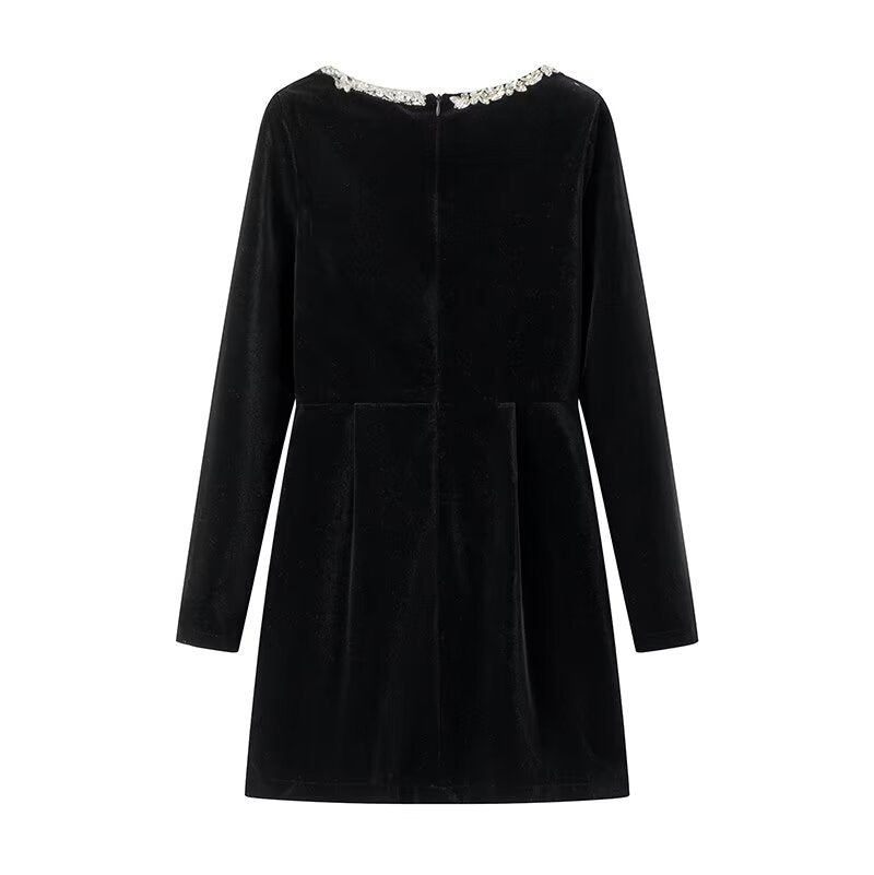 Damen festliches Mini-Kleid mit elegantem Kristall-Halsauschnitt EB