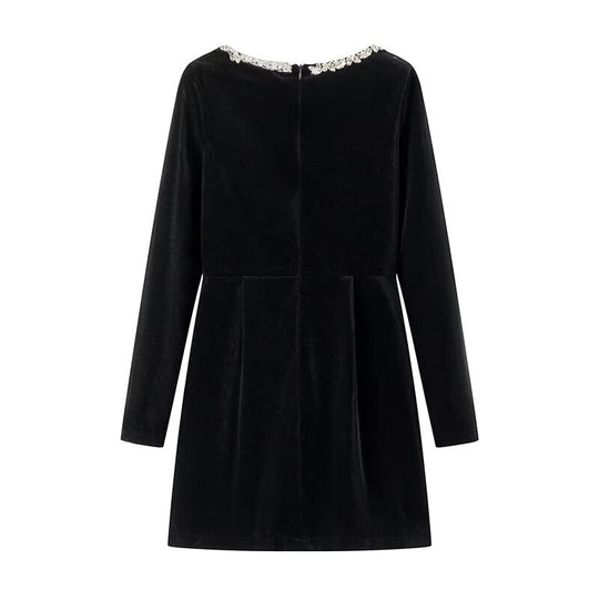 Damen festliches Mini-Kleid mit elegantem Kristall-Halsauschnitt EB