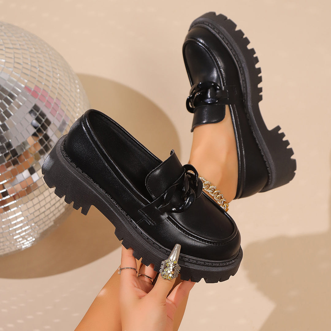 Damen Mokassins mit robustem Plateau und elegantem Riemendesign EB