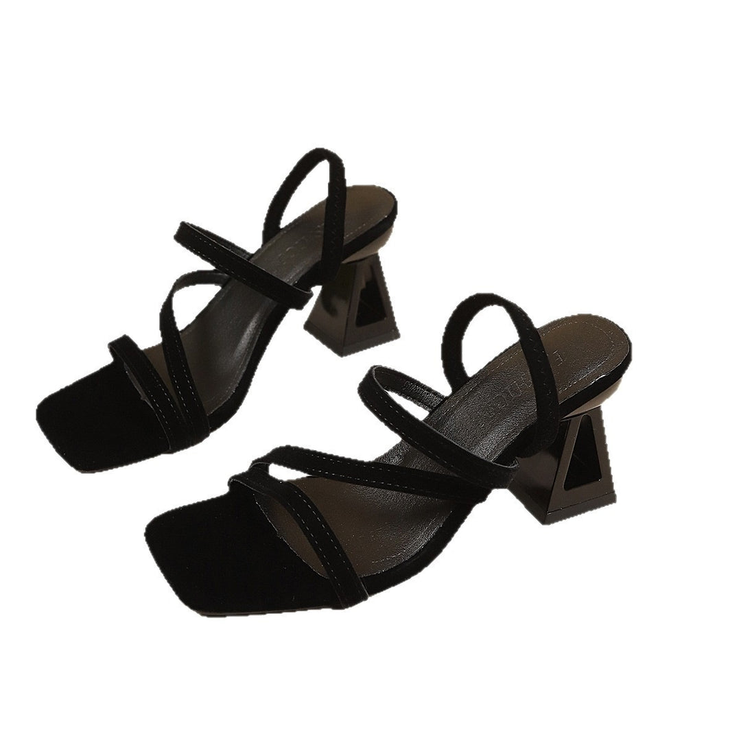 Damen Slingback Sandalen mit geometrischem Blockabsatz und verstellbaren Riemen EB