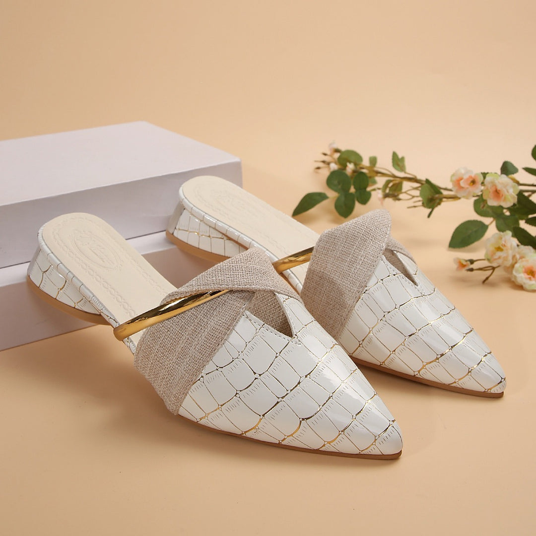 Damen Elegante und stilvolle Mules mit metallic Akzent EB