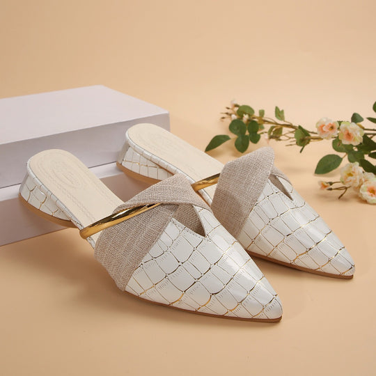 Damen Elegante und stilvolle Mules mit metallic Akzent EB