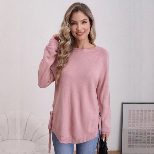 Damen modischer Pullover mit seitlichen Bindebändern EB