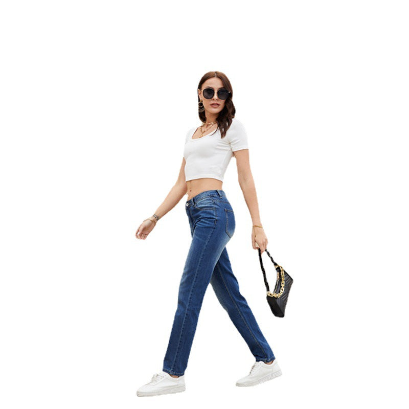 Damen gerade geschnittene Jeans mit Vintage-Details EB