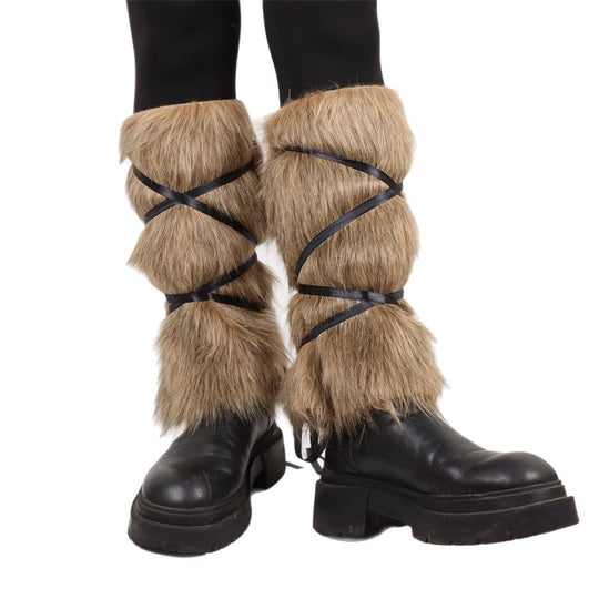 Damen Flauschige Beinstulpen mit Riemen EB