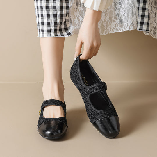 Damen Ballerina-Schuhe mit elegantem Riemen und modischem Knopfdetail EB