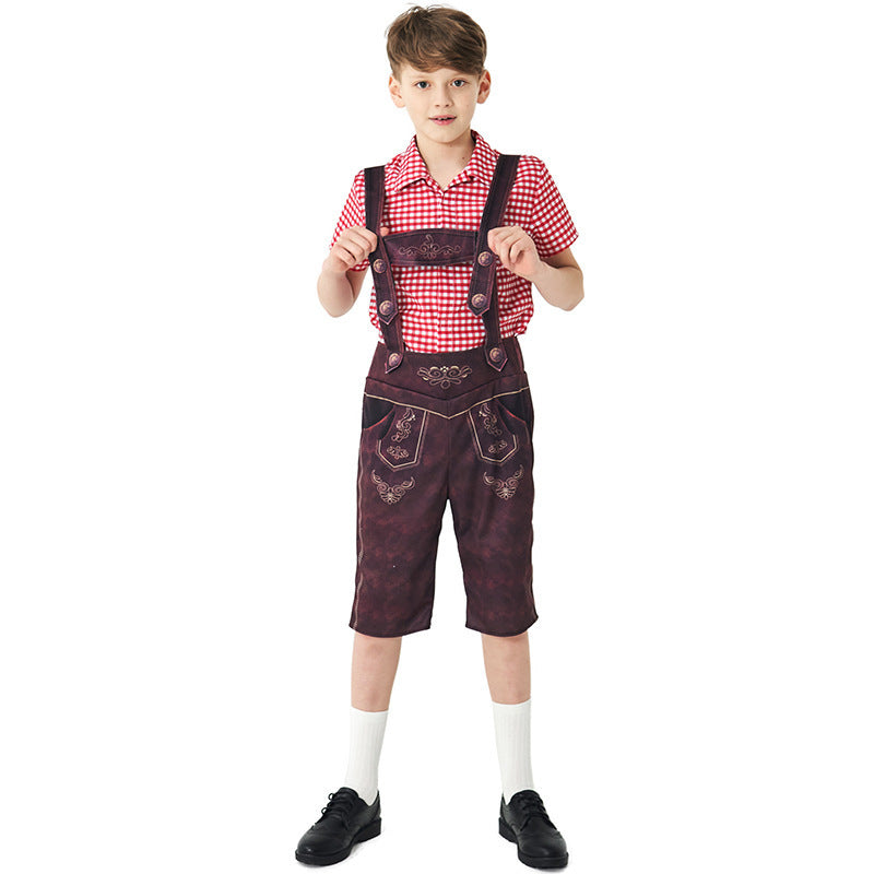 Damen nan traditionelle Trachtenlederhose mit verstellbaren Trägern und kariertem Blusen-Set EB