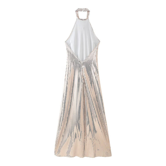 Damen Abendkleid mit funkelndem Pailletten-Design und elegantem Halterneck EB