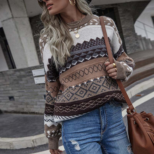 EB | Geometrischer Strickpullover Mit Stilvollem Muster