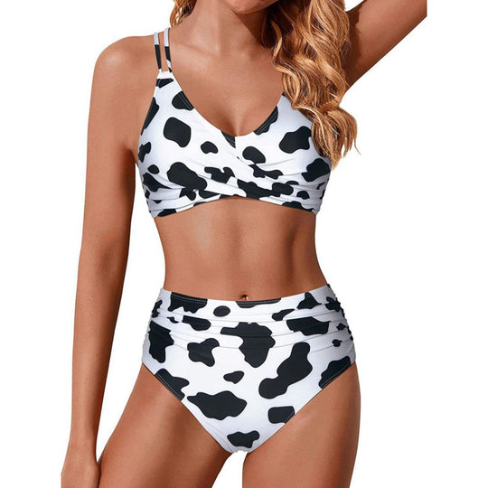 Damen Hochtailliertes Bikini-Set mit gerafftem Oberteil EB
