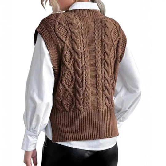 Damen Strickweste mit V-Ausschnitt und Zopfmuster EB