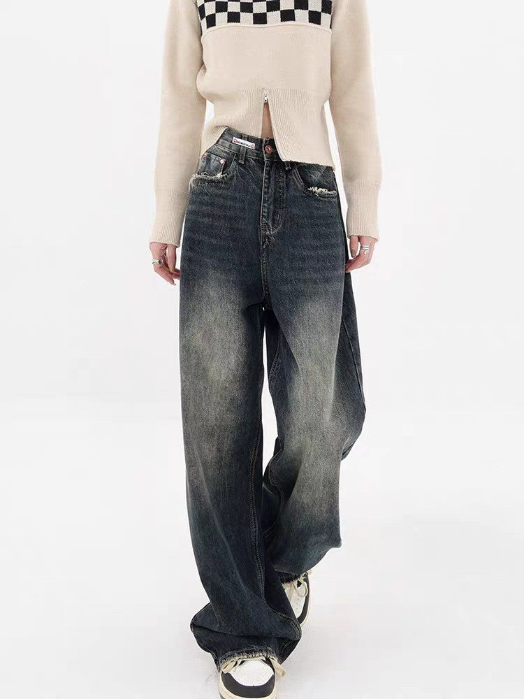 Damen Weite Baggy-Jeans mit authentischem Used-Look EB