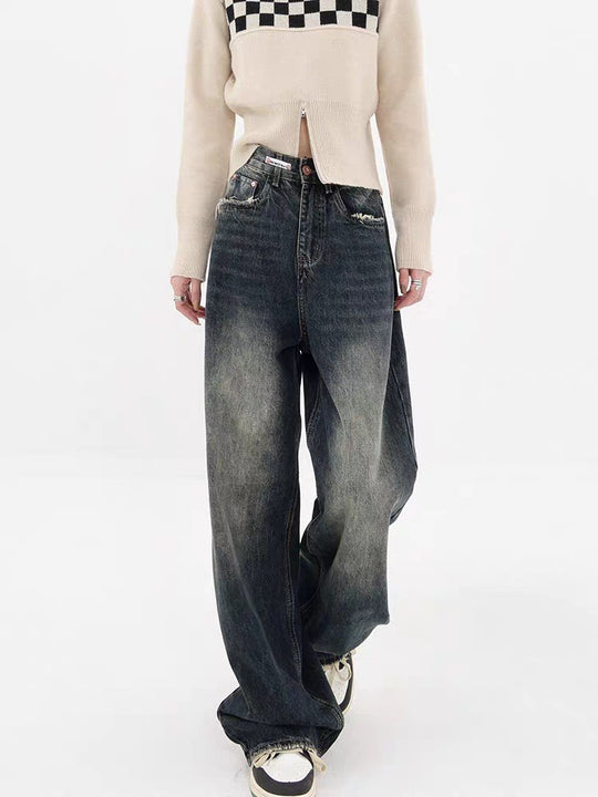 Damen Weite Baggy-Jeans mit authentischem Used-Look EB